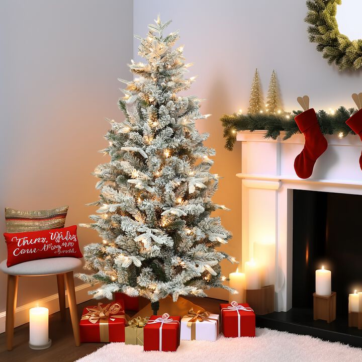LuxenHome  LuxenHome 5Ft Pre-Lit Full Artificial Flocked Christmas Tree