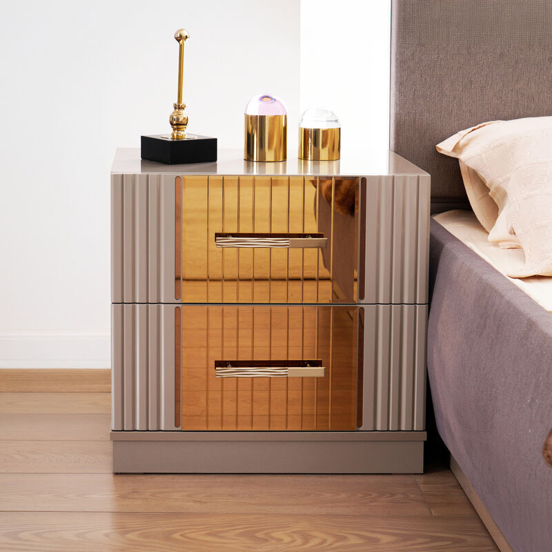 Lorenzo Modern Nightstand with Bronze Mirror Accents and Storage Drawers image number 6
