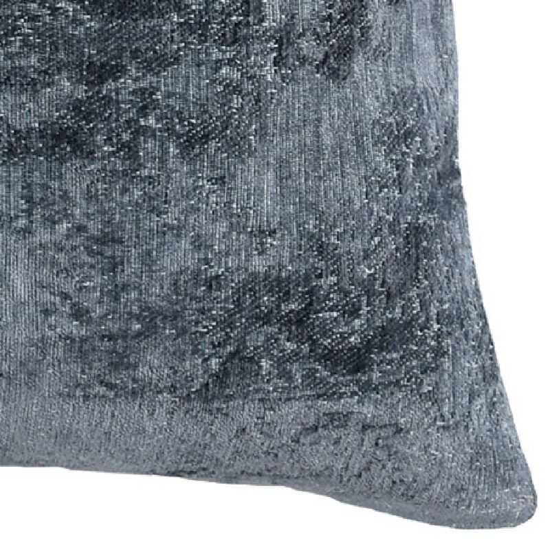 Piper 22 Inch Square Accent Throw Pillow, Handcrafted Blue Jacquard Fabric - Benzara