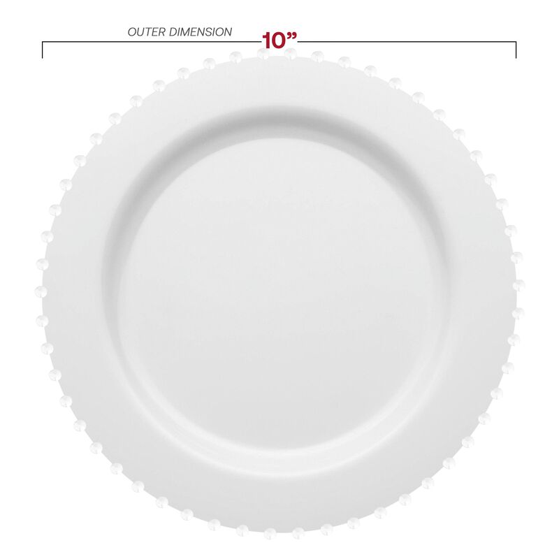 10" White Pearl String Round Plastic Dinner Plates (120 Plates) image number 2