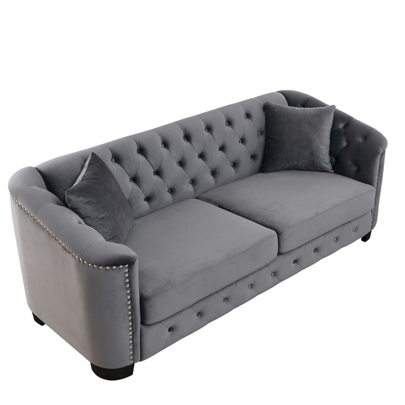 77" Velvet Chesterfield Sofa image number 4