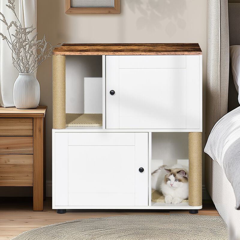 Double Cat Litter Box Enclouse,Cat Litter Cabinet,Double Litter Box Enclosure with Shelve image number 6