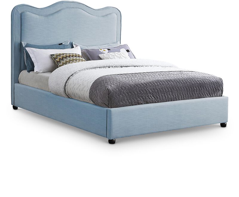Meridian Furniture Felix Light Blue Linen Textured Fabric Queen Bed