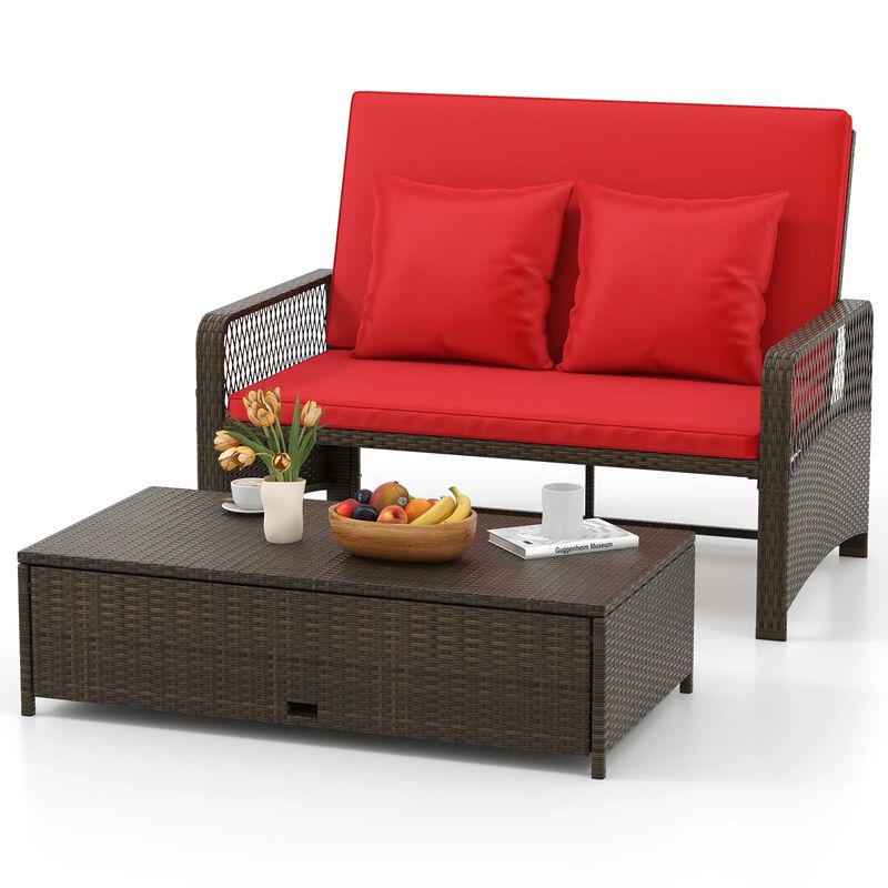 Mondawe Patio Adjustable Wicker Daybed with 4-Level Backrest and Soft Cushions