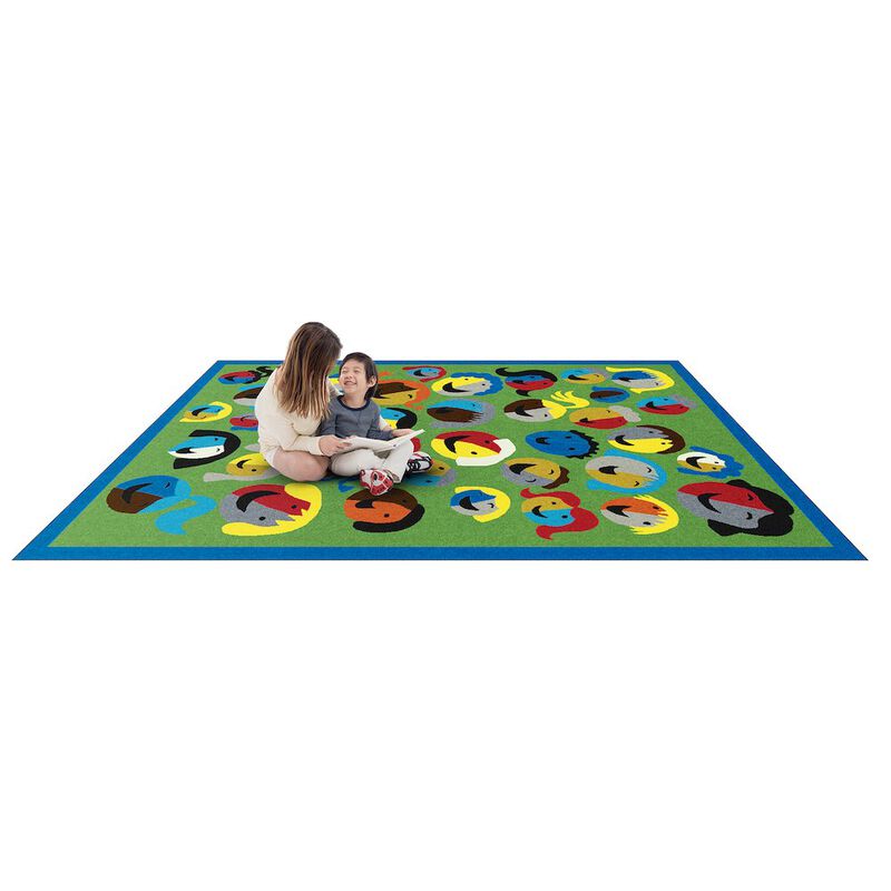 Joy Carpets Kid Essentials Joyful Faces 10'9 x 13'2 Area Rug in Color Green