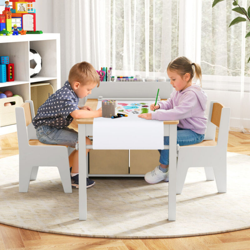 Kids Art Table and Chairs Set with 2 Chairs and Paper Roll