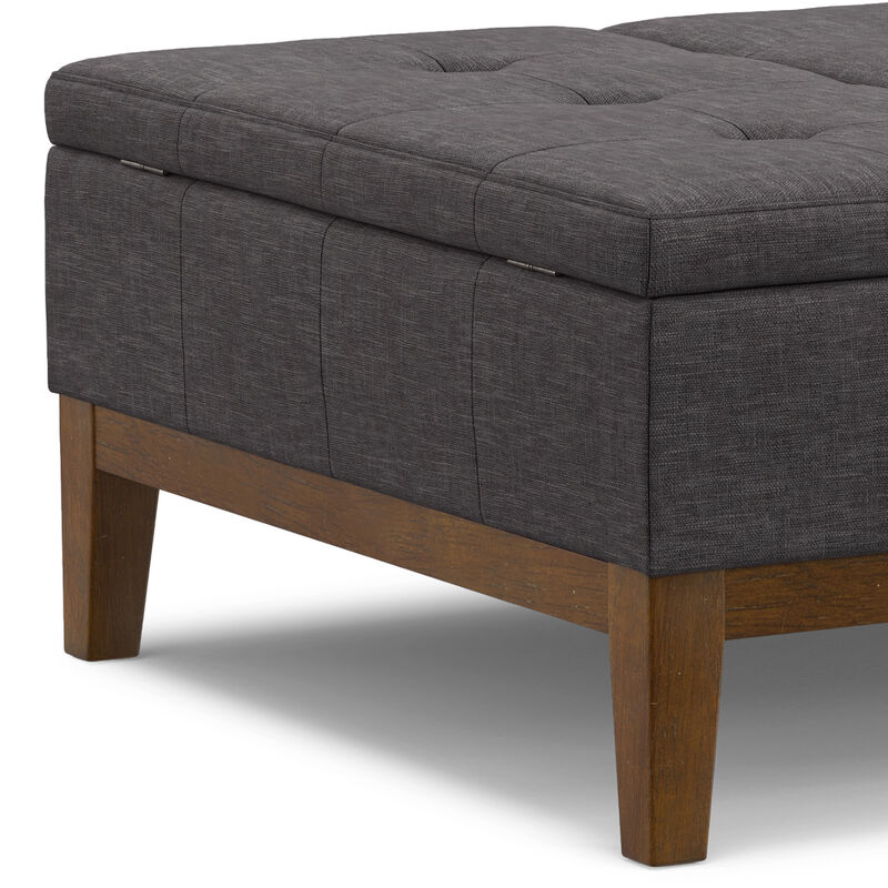 Dover 36 inch Wide Contemporary Square Lift Top Coffee Table Storage Ottoman in Slate Grey  Polyester Linen, Assembled