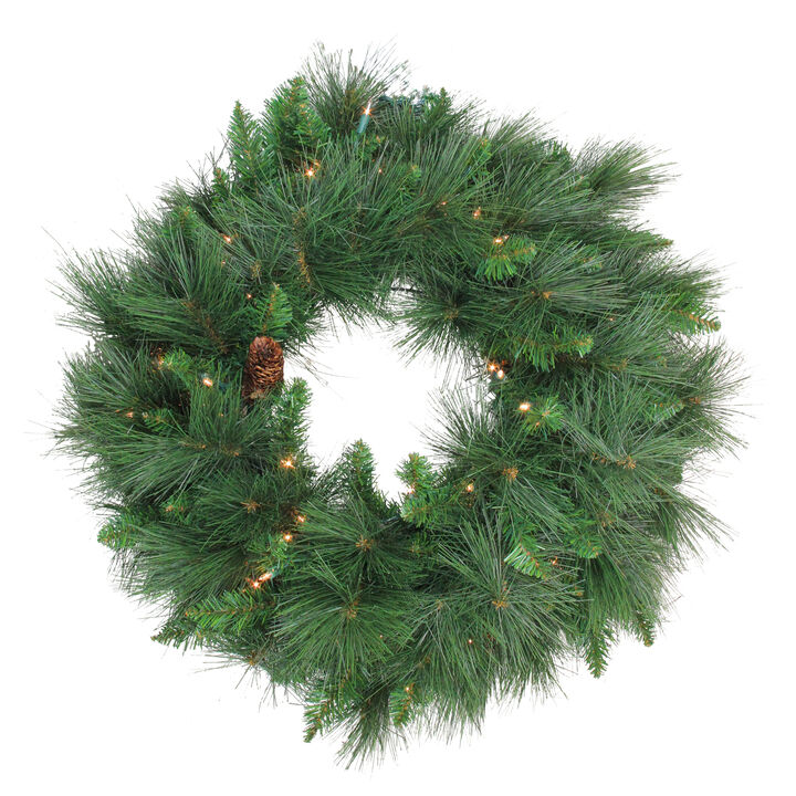 Pre-Lit White Valley Pine Artificial Christmas Wreath - 24-Inch  Clear Lights