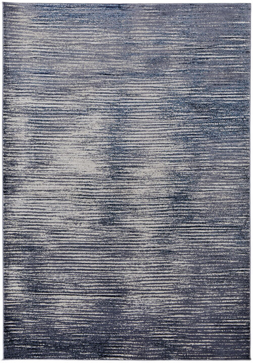4 X 6 Blue gray And Ivory Striped Power Loom Distressed Area Rug