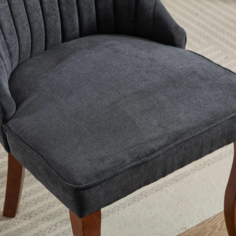 Whisen 2-Piece 25inch Dining Chairs, Rayon Linen Upholstered Channel Tufted with Curved Solid Wood Legs for Kitchen Dining Room image number 6