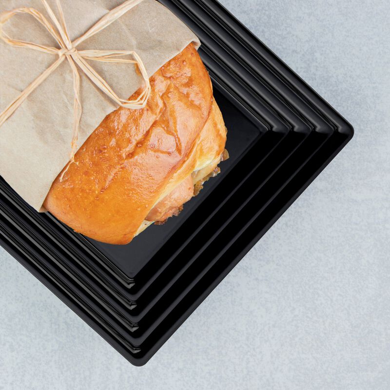 9" x 13" Black Rectangular with Groove Rim Plastic Serving Trays (24 Trays) image number 7