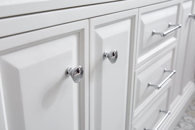 Palace 60 In. Double Sink Carrara Quartz Countertop Bath Vanity in Pure White with Chrome Hardware