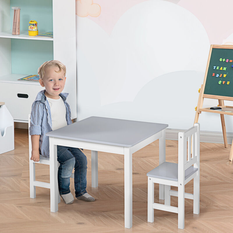 Kids Table and Chair Set for Arts, Meals, Lightweight Wood Homework Center, Grey