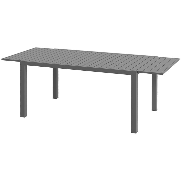 Outsunny Expandable Patio Table, Rectangle Patio Table, Outdoor Dining Table for 6-8 People with Aluminum Frame & Slatted Tabletop for Garden, Lawn, Balcony, Terrace, Charcoal Gray