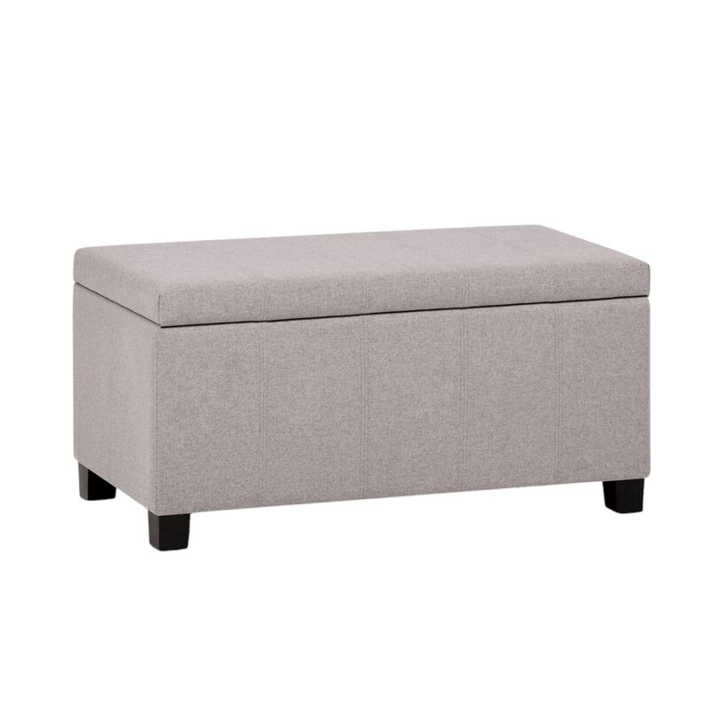 HomeRoots 36" Light Gray and Dark Brown Faux Linen and Solid Wood Upholstered Storage Bench With Flip Top image number 0