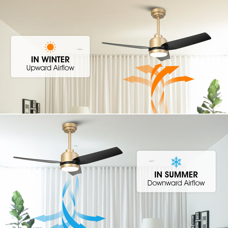 42" Modern Gold ABS 3-Blade Ceiling Fan with Light and Remote
