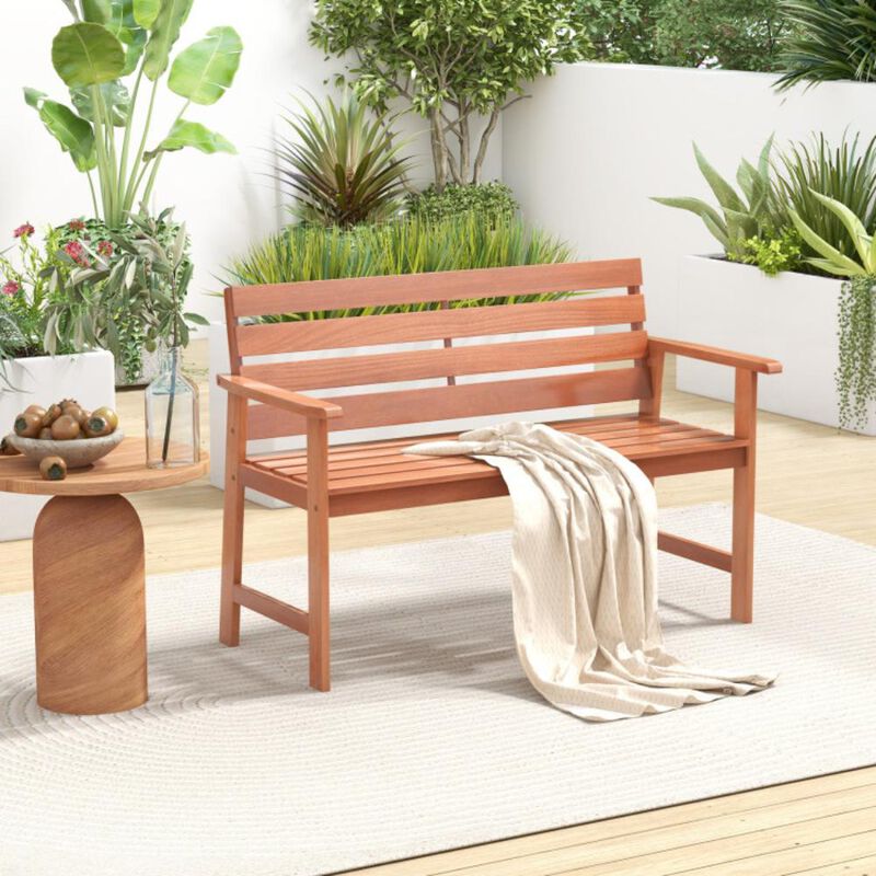 Hivvago Patio Hardwood Bench Wood 2-Seat Chair with Breathable Slatted Seat & Inclined Backrest