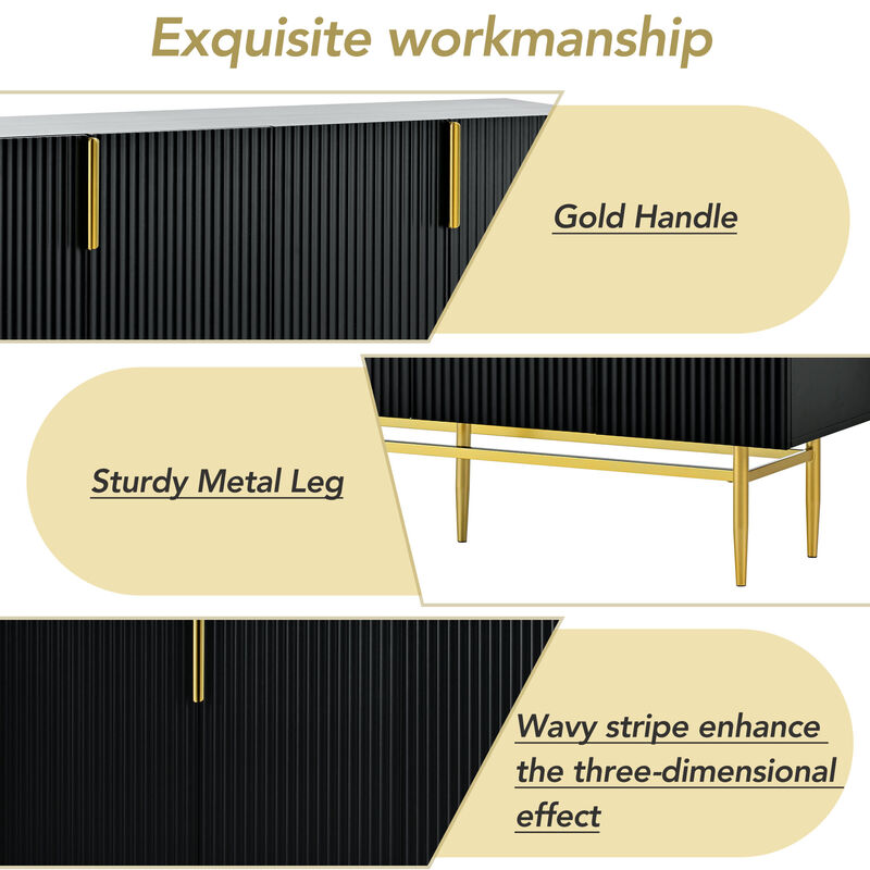 Whisen Modern Elegant 4-door Sideboard with Gold Metal Handle - Black