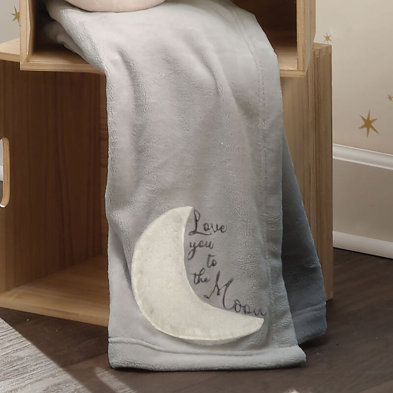 Lambs & Ivy Goodnight Moon Gray Appliqued and Embroidered Fleece Baby Blanket