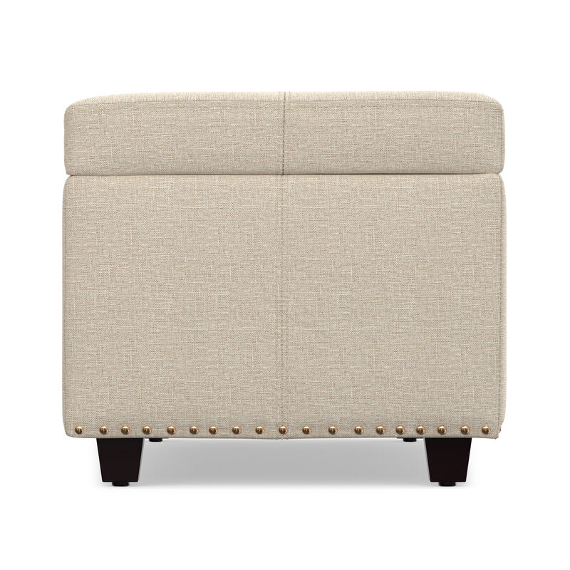 Kingsley 48 inch Wide Transitional Rectangle Large Storage Ottoman in Natural Linen Look Fabric, Assembled image number 3