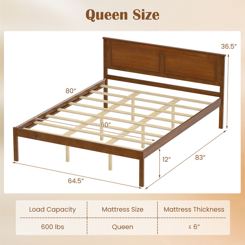 Farmhouse Wood Bed Frame with Headboard and Platform Design for Bedroom-Walnut image number 2