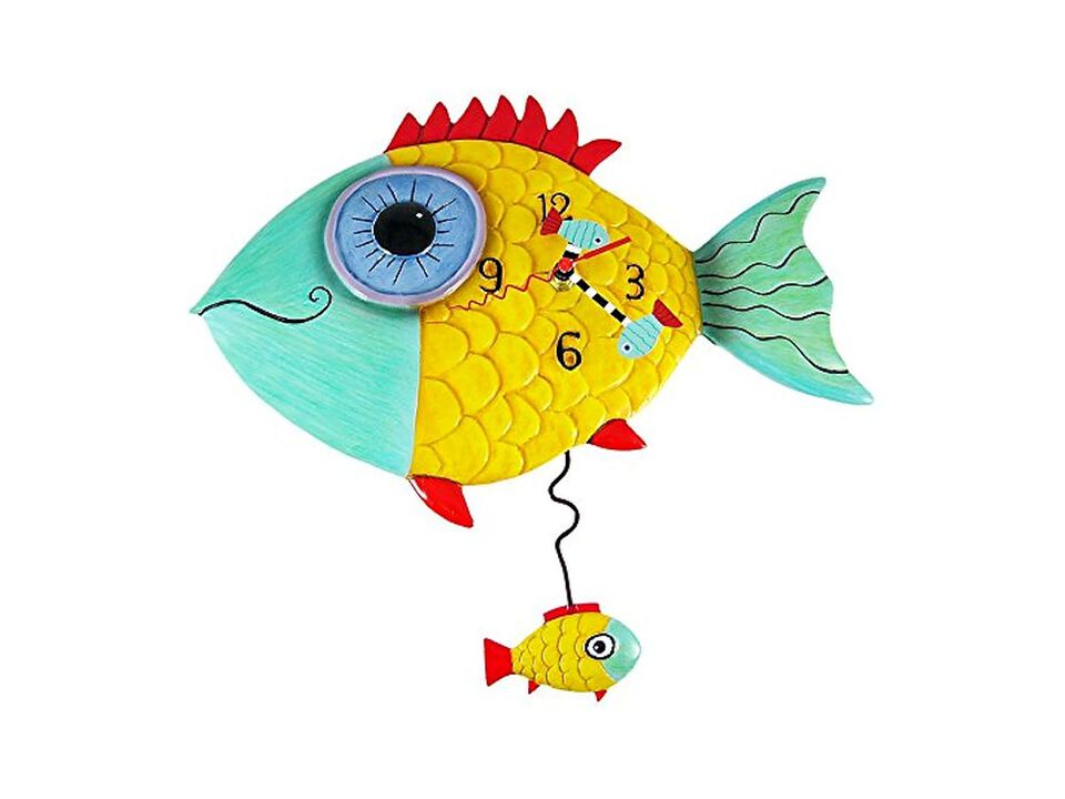 Wide Eyed Fishy Red Fin Fish Wall Clock 14 Inch Home Decor