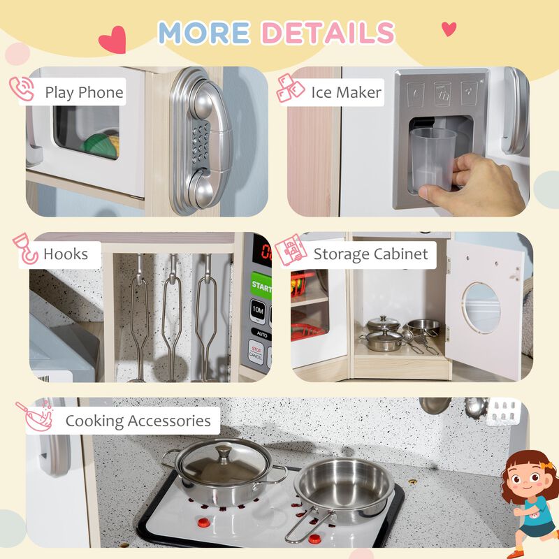 White Kids' Play Kitchen: Corner Set with Interactive Ice Maker