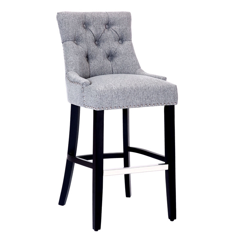 WestinTrends 29" Linen Fabric Tufted Upholstered Bar Stool, Black