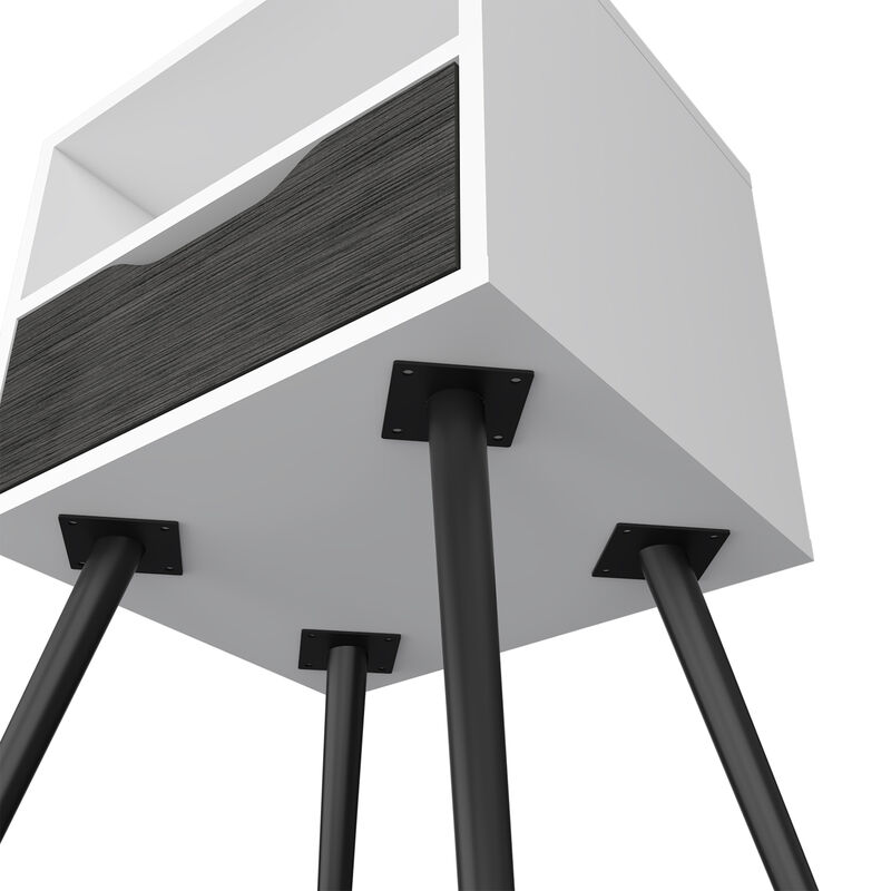 DEPOT E-SHOP Emma Nightstand, Superior Top, Four Legs, One Open Shelf, One Drawer, Dark Walnut