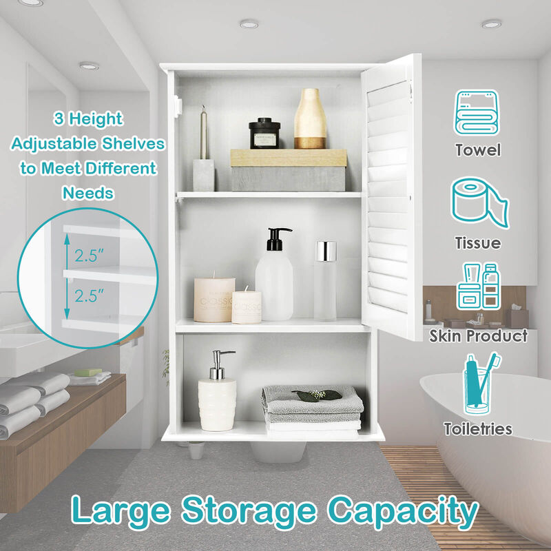 Bathroom Wall Mount Storage Cabinet Single Door with Height Adjustable Shelf
