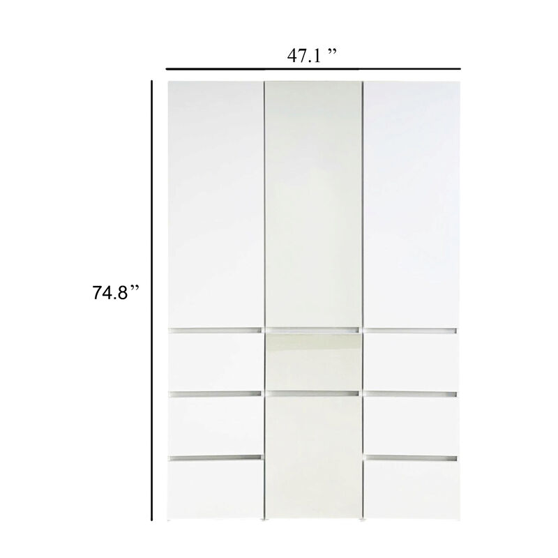 Ely Closet Cabinet Set, Center Mirror Front, 7 Drawers, 75 Inch, White image number 5