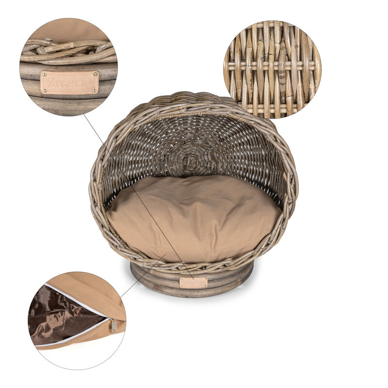 Socket Dome Bohemian Handwoven Rattan Cat Bed with Machine-Washable Cushion