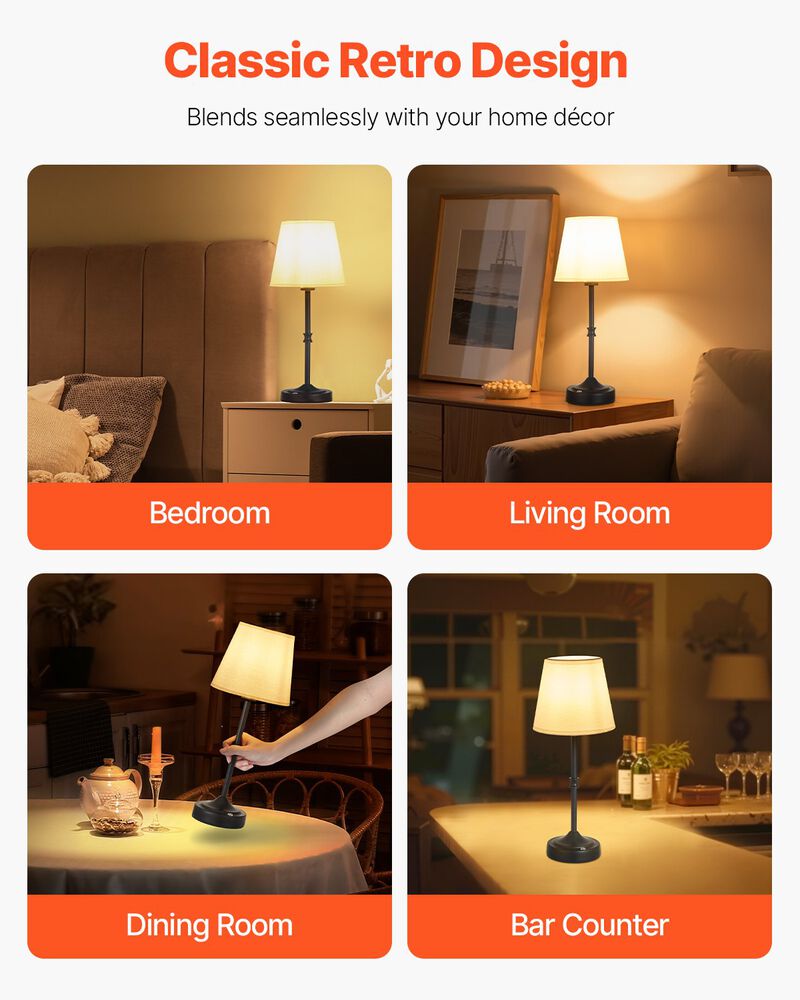 Portable Cordless Desk Lamp &ndash; 5200mAh Rechargeable, 3-Level Warm Light, Fabric Shade