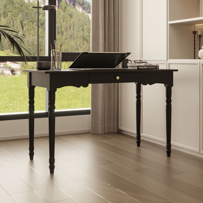 FUFU&GAGA Black Writing Desk with Drawer, MDF & Rubberwood Construction (47.2" W x 29.4" H x 23.6" D), Black