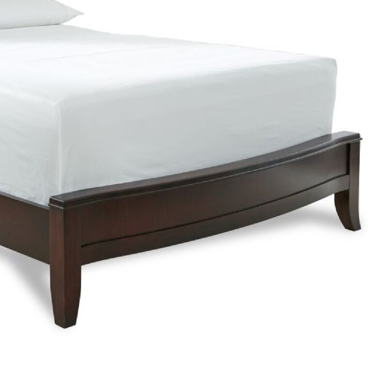 Kyle Soild Wood Low Profile Queen Bed with Sleigh Headboard, Cherry Brown - Benzara