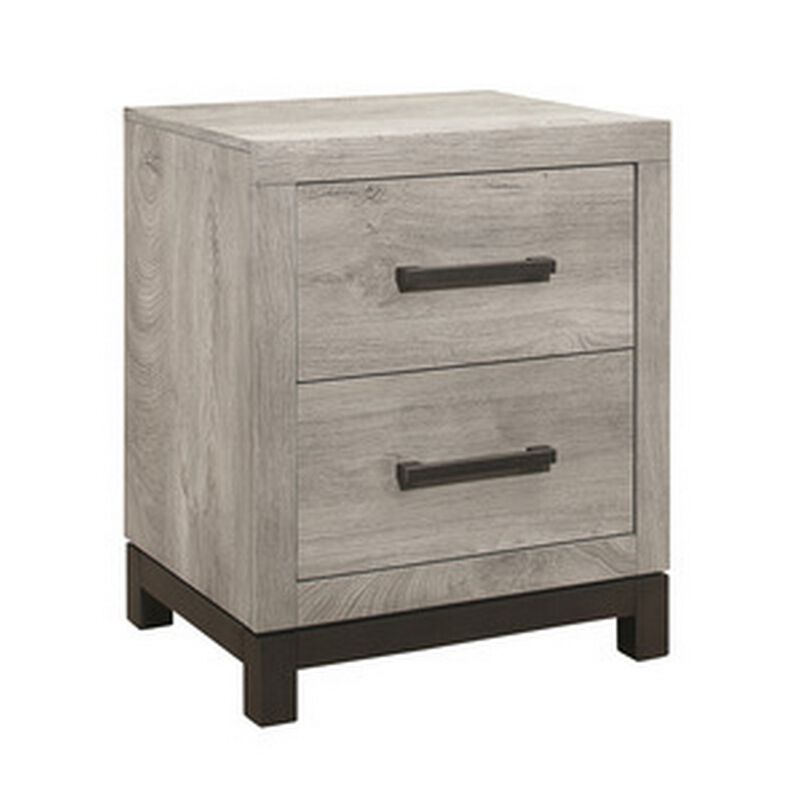 Deena 25 Inch Classic 2 Drawer Nightstand, Metal Handles, Wood Grain Gray - Benzara