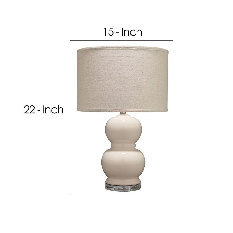 Table Lamp with Stacked Bellied Design Ceramic Base, Cream - Benzara
