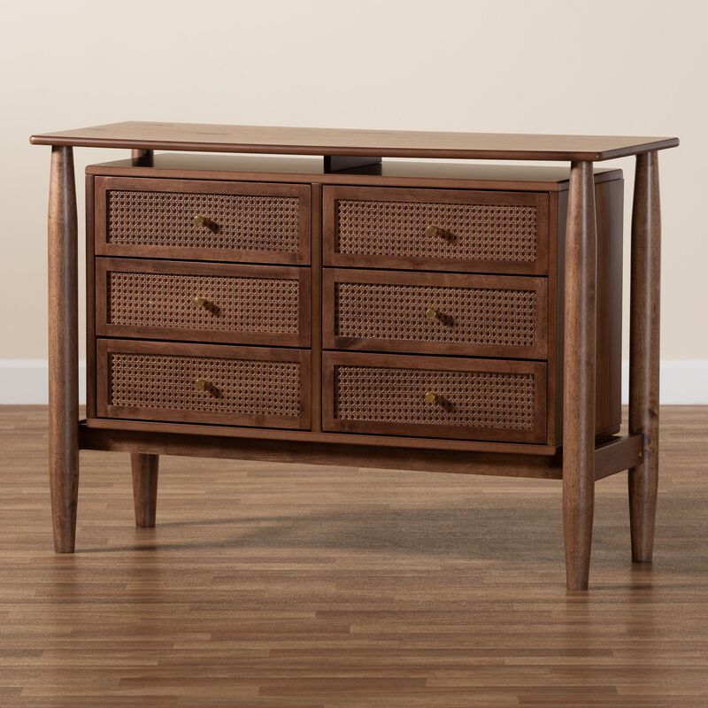 Baxton Studio Alyssa Japandi Walnut Brown Wood 6 Drawer Dresser