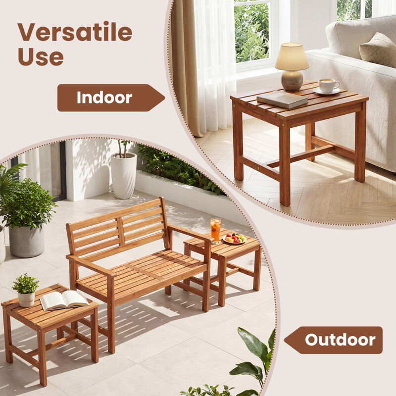 Outdoor Natural Adirondack Chair Set of 2 with Side Table for Garden Deck image number 5