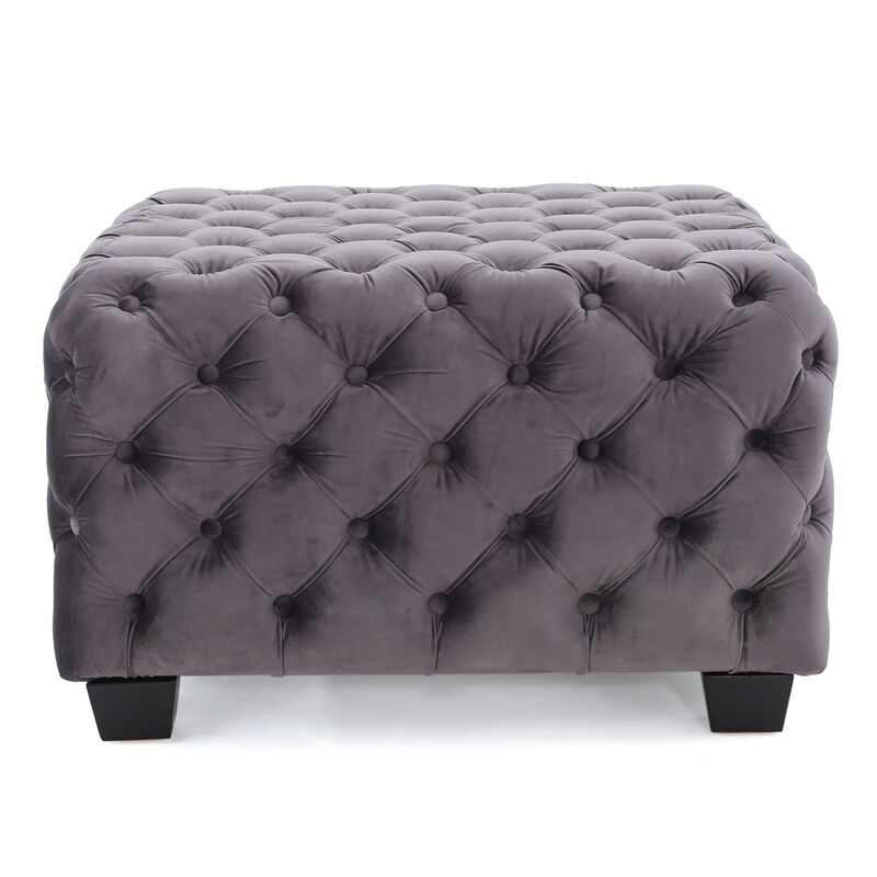 Streamdale Modern Velvet Glam Ottoman with Diamond Stitching image number 0