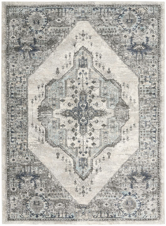 HomeRoots Floral Power Loom Distressed Area Rug