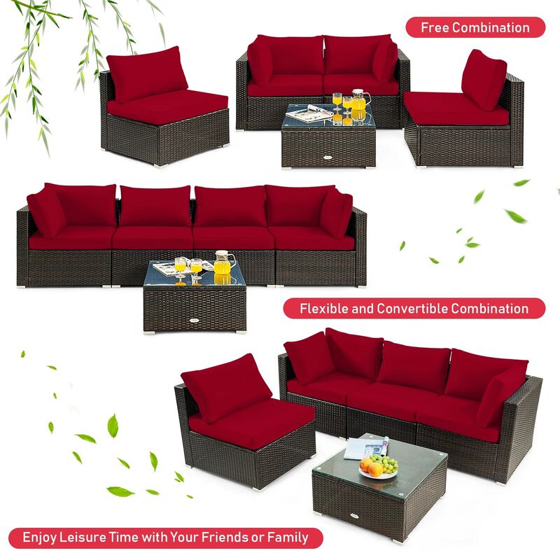 Mondawe 5 Pieces Cushioned Patio Rattan Furniture Set with Glass Table