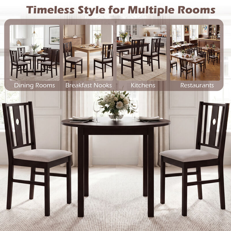 Set of 2 Rubber Wood Dining Chairs with Padded Fabric Seat for Kitchen and Home-Coffee image number 3