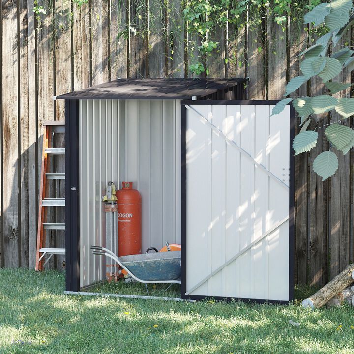 3.3' x 3.4' Lean-to Garden Storage Shed, Outdoor Galvanized Steel Tool House with Lockable Door for Patio Garden Backyard Lawn