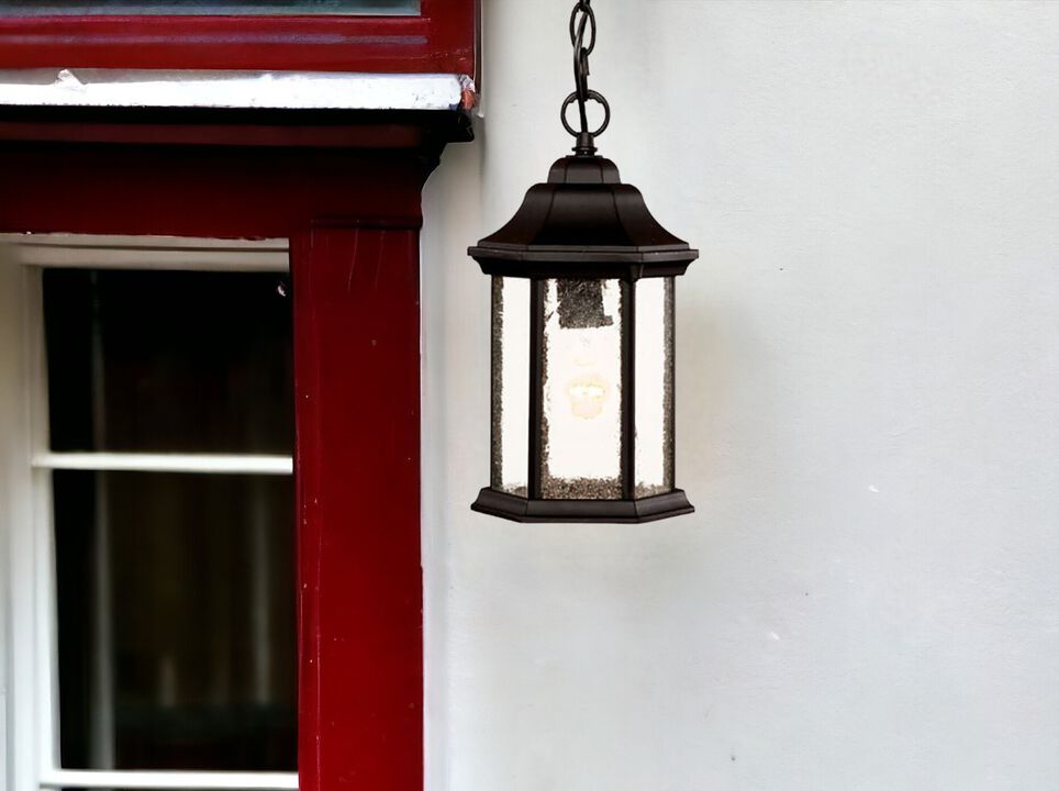 Decorative Hanging Lantern with Textured Glass Shade for Outdoor Use