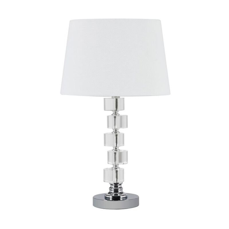 Hivvago 20" Silver Crystal Stacked Geo Cubes Table Lamp With White Classic Empire Shade