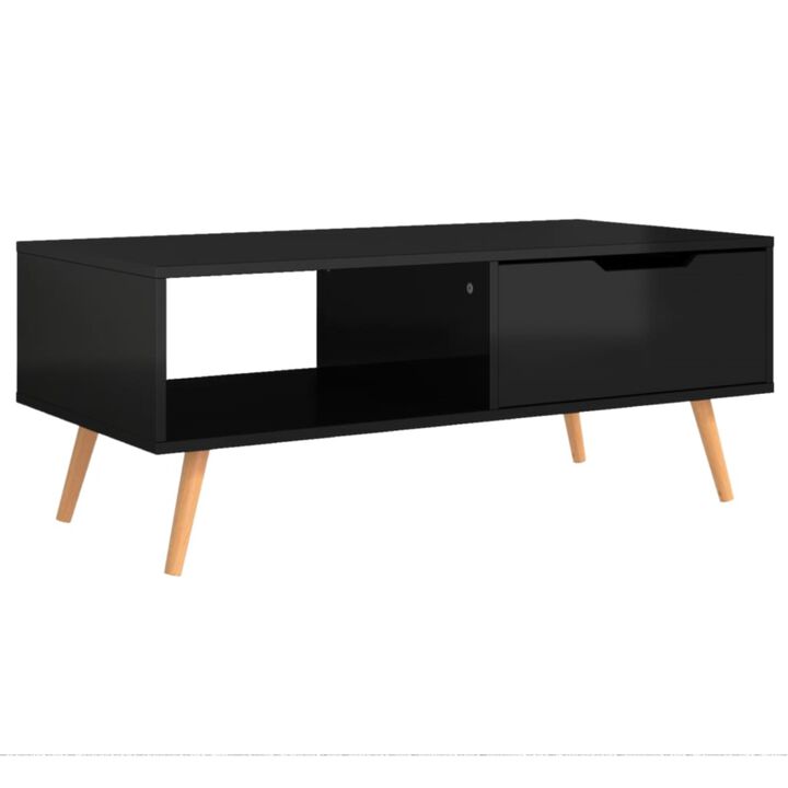 vidaXL, High Gloss Black Coffee Table in Engineered Wood - Sturdy Rectangular Table for Living Room - Easy to Assembly