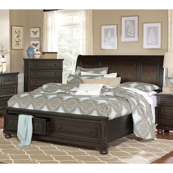 Grayish Brown Finish 1pc California King Size Platform Bed with Footboard Storage Sleigh Bed Transitional Bedroom Furniture