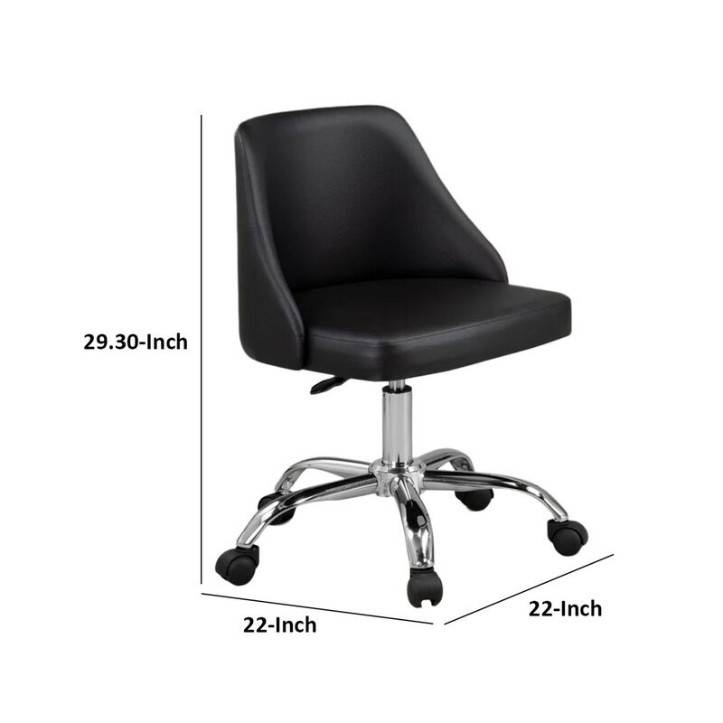 Yim 22 Inch Adjustable Swivel Office Chair, Black Faux Leather, Chrome Base - Benzara