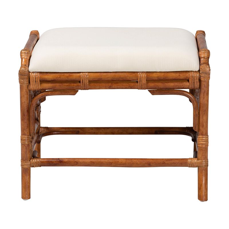 bali & pari Morley Marbled Tortoise Natural Rattan Ottoman - Handcrafted Accent Footstool with Decorative Frame, Coastal Tropical Style for Living Room image number 2